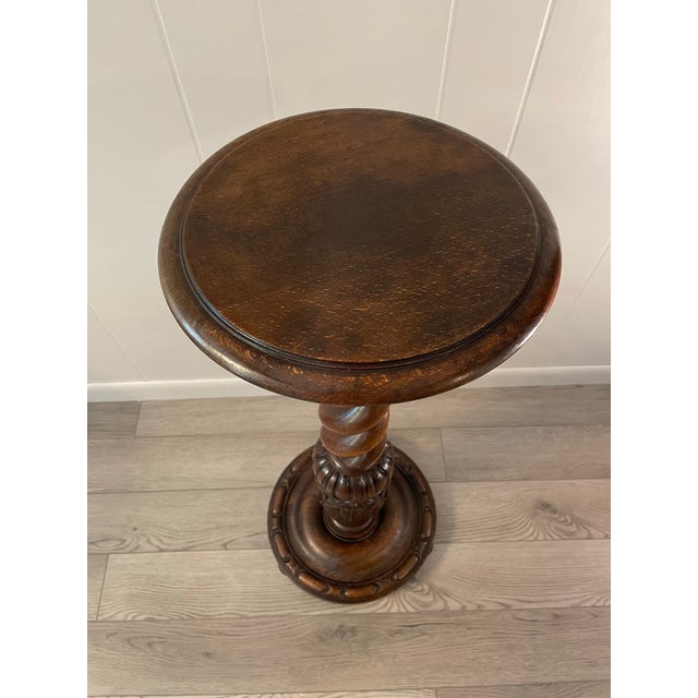 Early 1900s Hand Carved 35" Open Barley Twist Pedestal Display or Plant Stand For Sale - Image 4 of 12