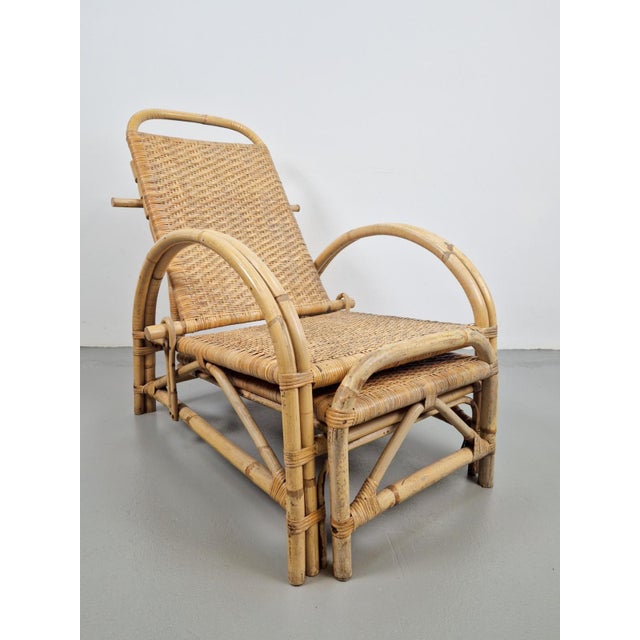 Vintage Extendable Garden Deck Chair in Rattan, 1960 For Sale - Image 8 of 18