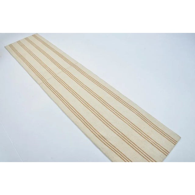 Beige and Copper Color Striped Kilim Runner Rug For Sale - Image 5 of 11