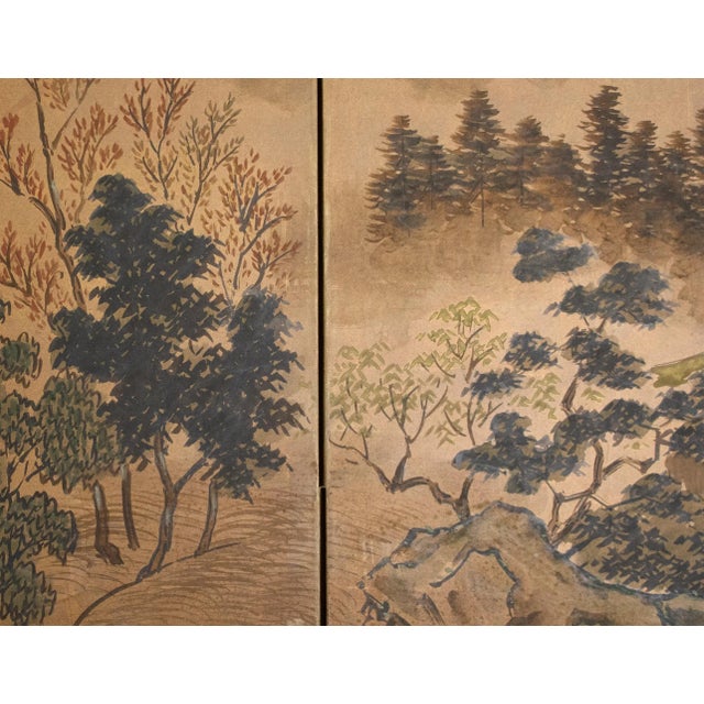 Goldenrod 1960s Shōwa Era Japanese Byobu Screen "Landscape With Gazebo" For Sale - Image 8 of 17