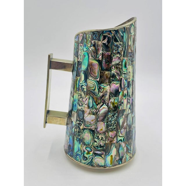 1950s Mid-Century Modern Mexican Alpaca Silver and Abalone Inlay Water Pitcher For Sale In Los Angeles - Image 6 of 17