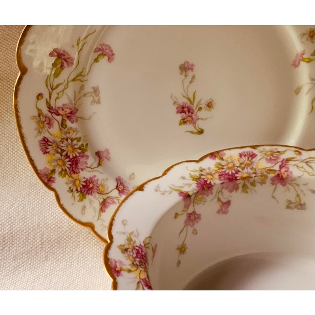 Limoges Floral Soufflé Bowl With Underplate, Gilt Scalloped Rim | Elite Works | C. 1900 For Sale - Image 6 of 18