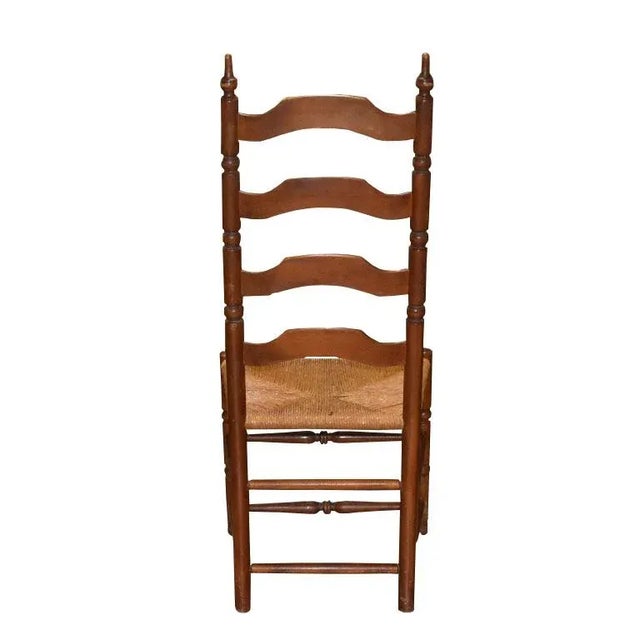 Mid-Century Modern Brown Arts and Crafts Ladder Back Wooden Dining Chair With Natural Woven Seat For Sale - Image 3 of 5