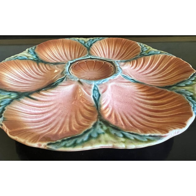 Late 19th Century French Majolica Oyster Plate by Sarreguemines, C. 1890's For Sale - Image 5 of 7
