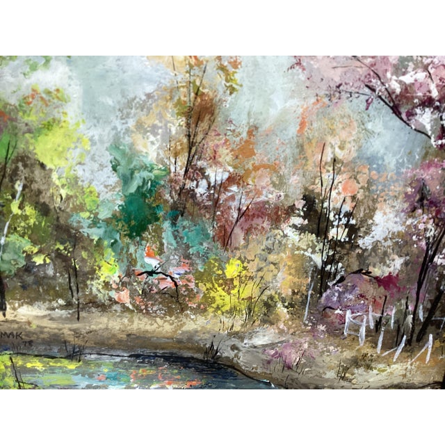 1970s Spring Landscape Impressionist Oil Painting on Masonite Board by Stacy Szmak For Sale - Image 4 of 6