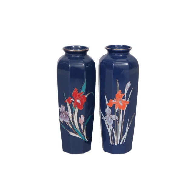 Blue Japanese Ceramic Vases - Set of 2 For Sale - Image 8 of 8