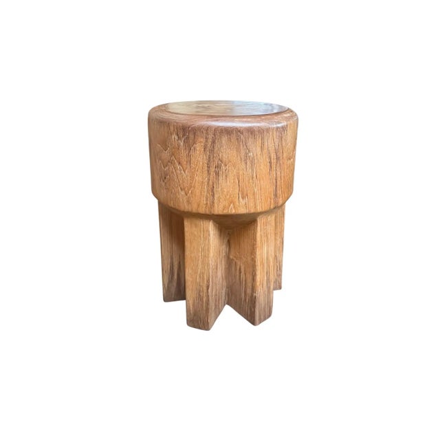 Wood Round Teak Wood Side Table, Natural Finish, Modern Organic For Sale - Image 7 of 7