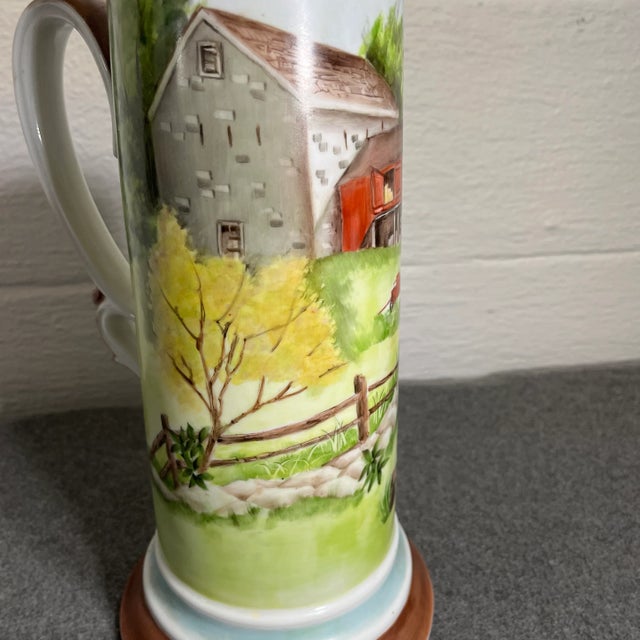 19th Century Porcelain Hand Painted Tankard With Barn and Farm Scene For Sale In Orlando - Image 6 of 11