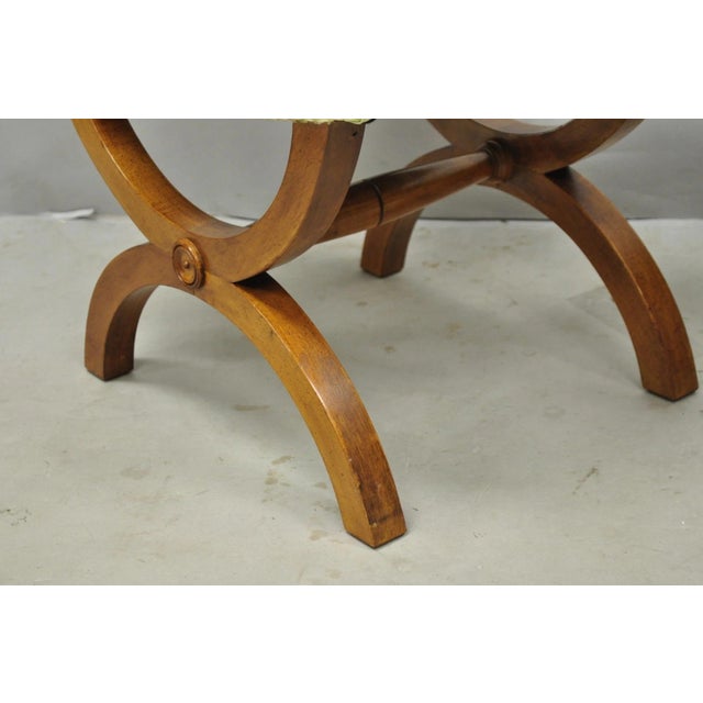 Vintage Italian Neoclassical Style Walnut Wood Curule X-Form Stool - A Pair For Sale - Image 10 of 13