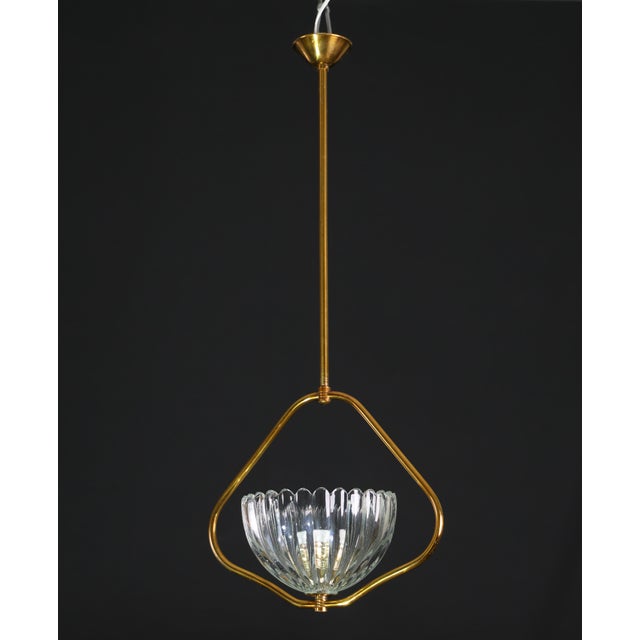 1950s Art Decò Barovier E Toso Murano Glass and Brass Pendant Light For Sale - Image 14 of 14
