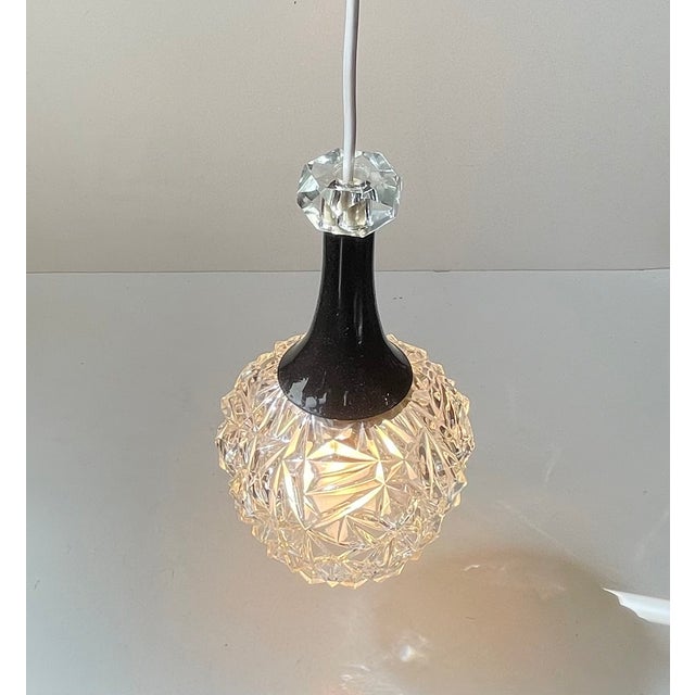 Small Vintage Pendant Lamp in Pressed Glass and Crystal, 1970s For Sale - Image 4 of 8