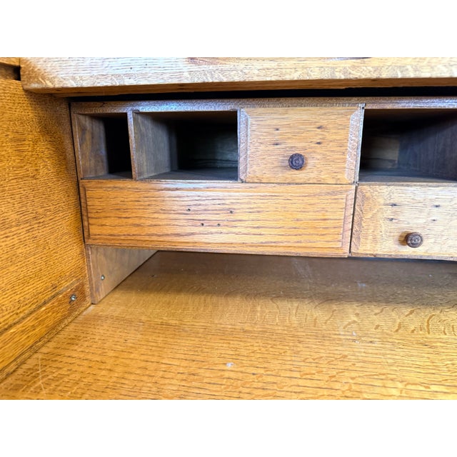 Vintage Oak C-Curve Roll Top Desk With Full Fitted Interior For Sale - Image 9 of 10