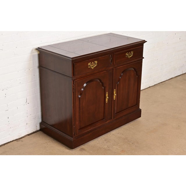 Ethan Allen Ethan Allen Georgian Solid Cherry Wood Flip Top Buffet Server or Bar Cabinet For Sale - Image 4 of 13