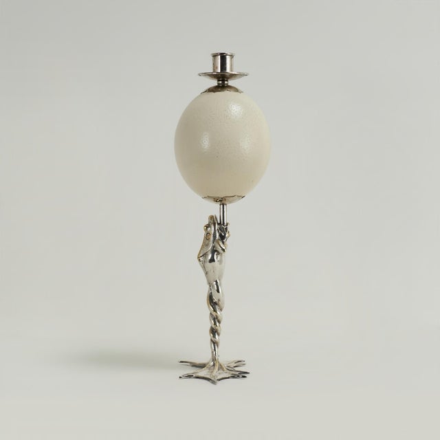 Silver Pair of Mid Century Silver Plate Ostrich Egg and Frog Candlesticks by Antony Redmile For Sale - Image 8 of 15