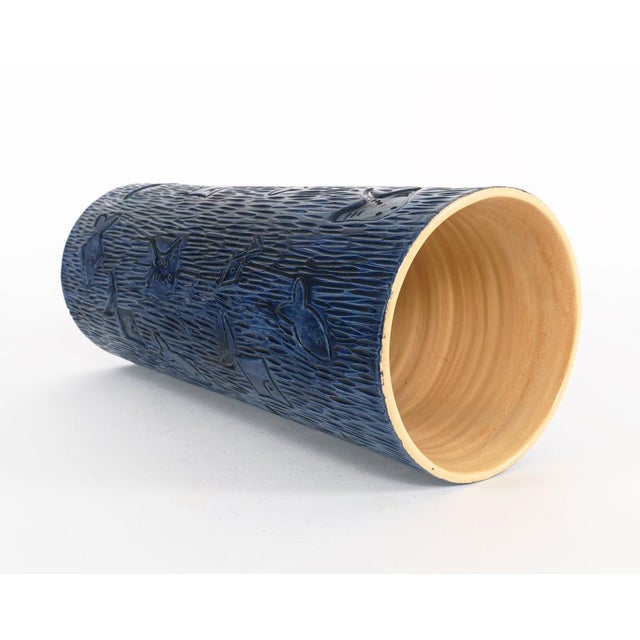 Blue Carved Fish Studio Pottery Vase by Hanen Ben Salah, 1970s For Sale - Image 4 of 6