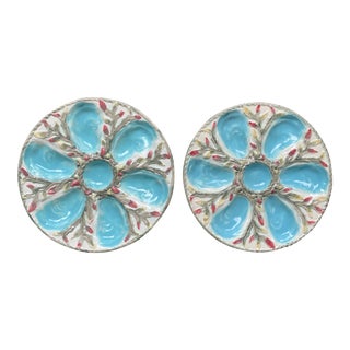 Late 19th Century S. Fielding English Majolica Oyster Plates - Pair For Sale