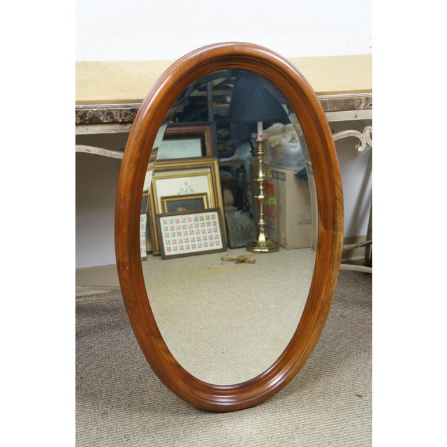 Late 20th Century Queen Anne Beveled Oval Cherry Bathroom Wall Vanity Mirror For Sale - Image 4 of 10