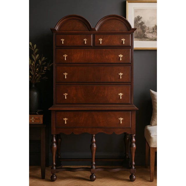 Vintage a.c Norquist Co. Highboy Dresser – Brass Pulls & Dovetail Drawers For Sale - Image 9 of 12