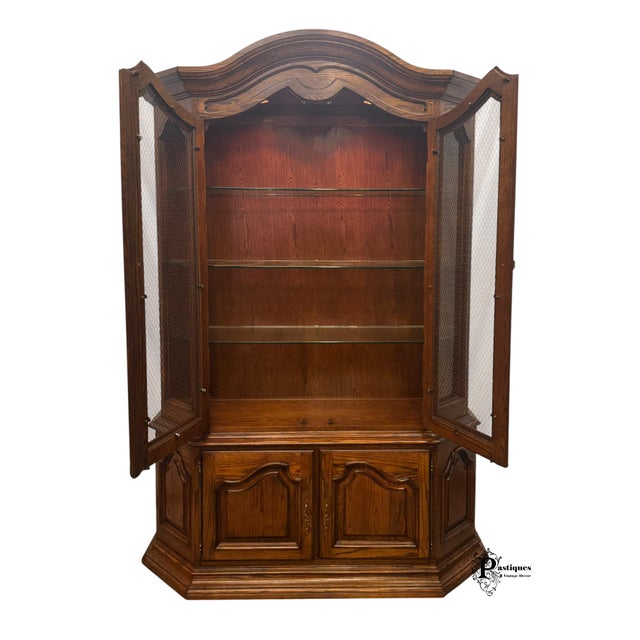 Vintage Century French Country Style Oak Display / China Cabinet For Sale - Image 11 of 11