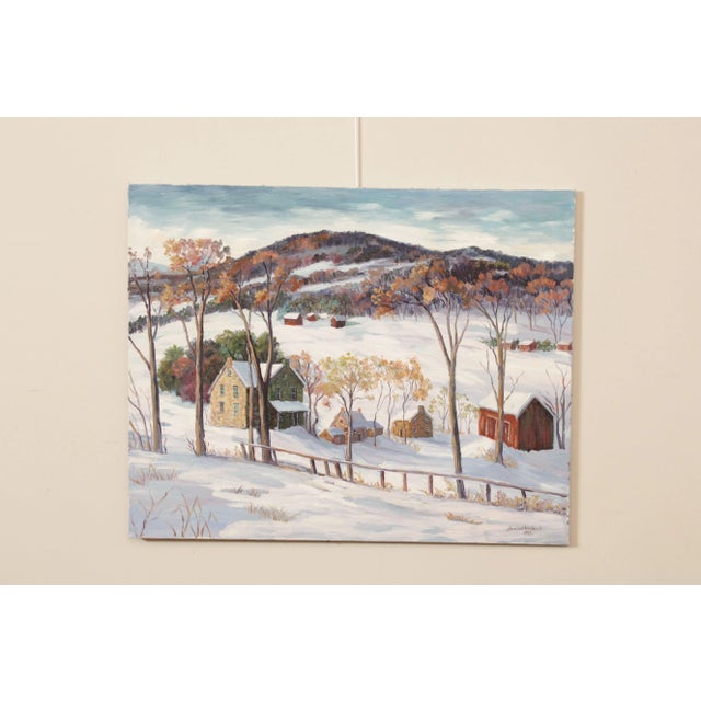 Vintage Original Artwork by Ann Yost Whitesell (American/Pennsylvania, 20th C.), 'Bethlehem Landscape' Rustic Winter Snow...