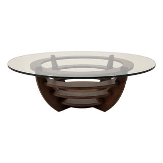 Sculptural Coffee Table with Concentric Rings in Glass and Wood, 1985 For Sale