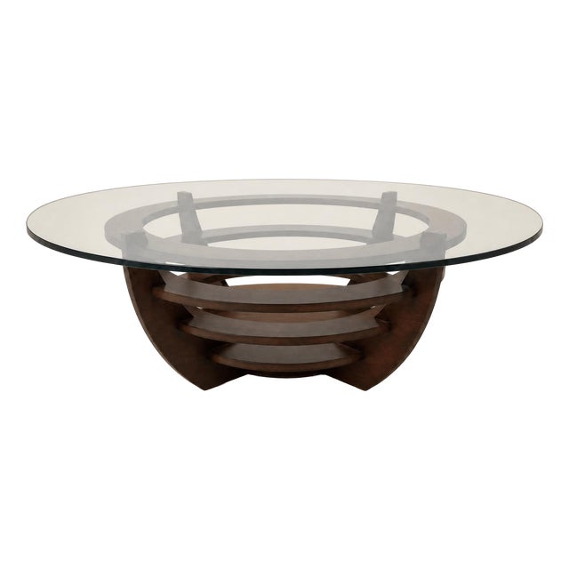 Sculptural Coffee Table with Concentric Rings in Glass and Wood, 1985 For Sale