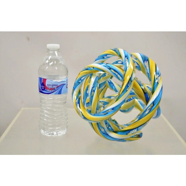 Murano Art Glass Swirl Infinity Love Knot in Blue and Yellow For Sale - Image 10 of 11