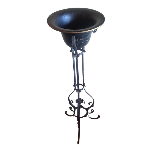Large Wrought Iron and Brass Plant Stand in Original Patina Circa 1920 For Sale