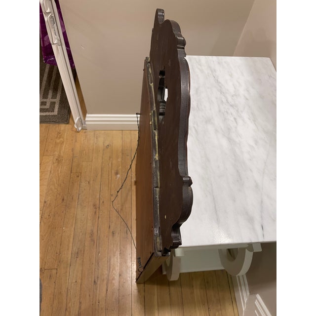 Wood 1910s Vintage Antique Dark Walnut Carved Top Wall Mirror For Sale - Image 7 of 7
