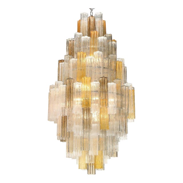 1980s Murano "Tubi Tronchi" Glass Chandelier, Attributed to Toni Zuccheri for Venini For Sale