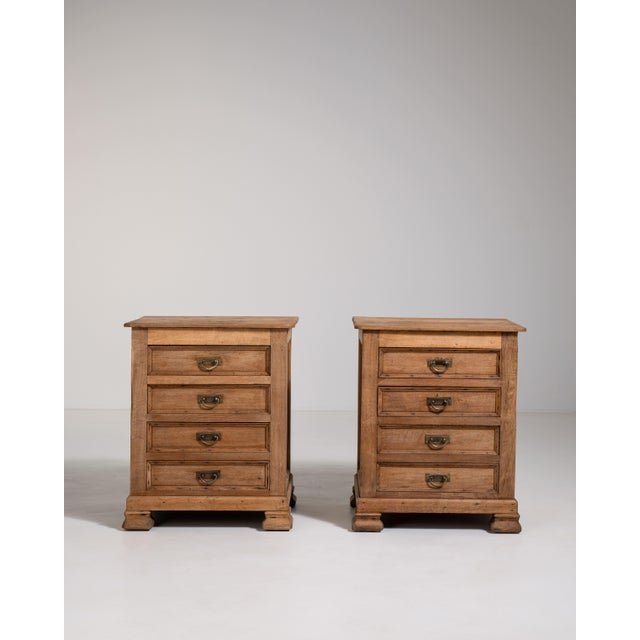 Pair of Oak Chests of Drawers with Brass Hardware, Antique, France, Early 20th Century For Sale - Image 4 of 16