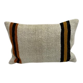 Turkish Hemp Pillow Cushion Natural Beige Rust Pillow Cushion Cover 16" x 24" For Sale