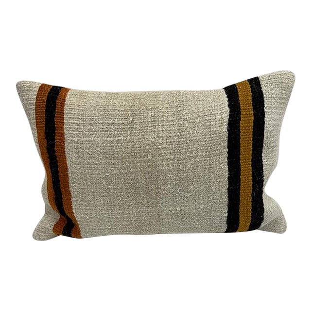 Turkish Hemp Pillow Cushion Natural Beige Rust Pillow Cushion Cover 16" x 24" For Sale