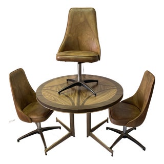 Vintage Douglas Furniture Company Formica Dining Table & 3 Steel/Vinyl Chairs For Sale