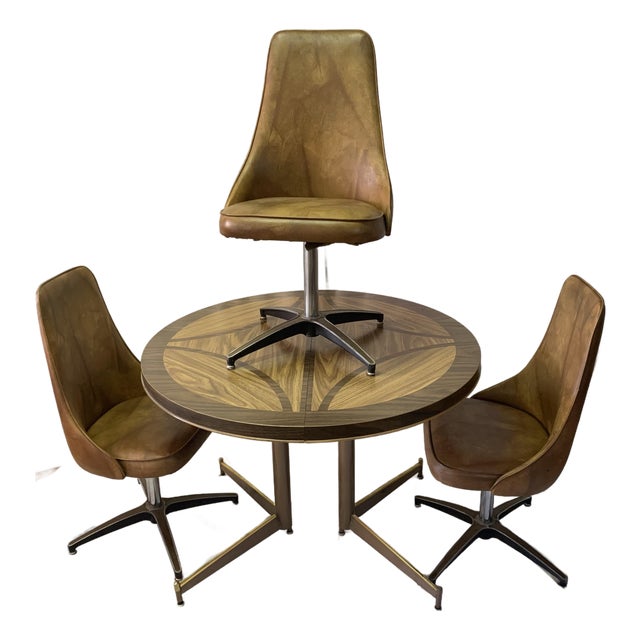 Vintage Douglas Furniture Company Formica Dining Table & 3 Steel/Vinyl Chairs For Sale
