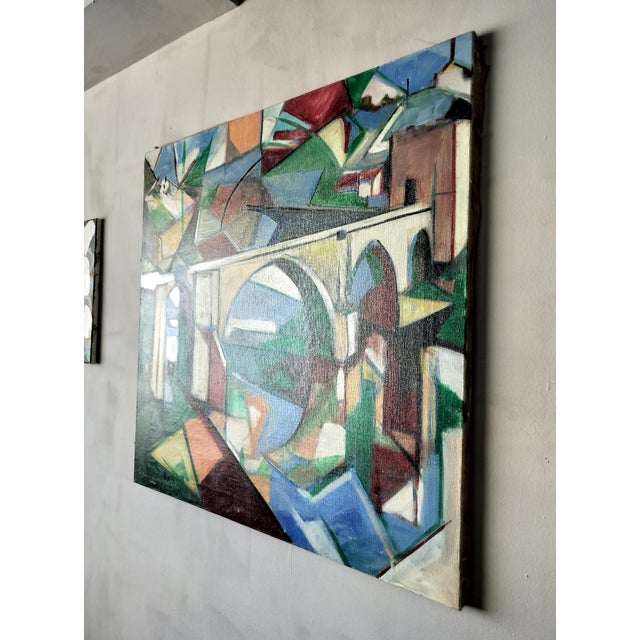 Mid-Century Modern Mid Century Modern Abstract Painting of the San Martin Bridge in Toledo, Spain by Jacques Lamy, 1971 For Sale - Image 3 of 7
