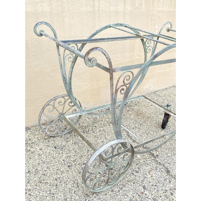 Art Nouveau Antique Salterini Mt Vernon Wrought Iron Art Nouveau Patio Serving Bar Tea Cart For Sale - Image 3 of 12