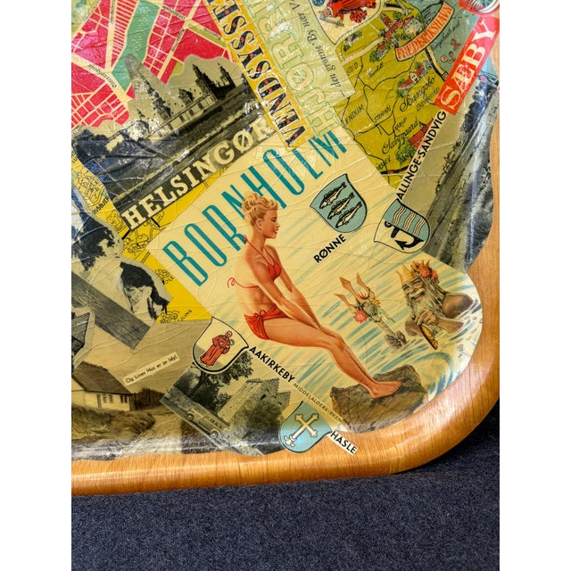 Brown Vintage Handmade Wood Decoupage Denmark Travel Tray For Sale - Image 8 of 14