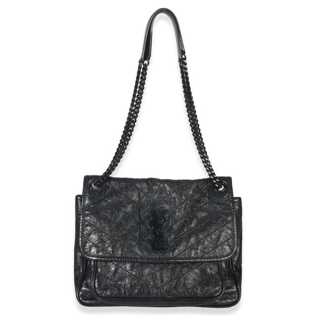 Black Black Crinkled Calfskin Matelasse Medium Niki Chain Satchel For Sale - Image 8 of 9