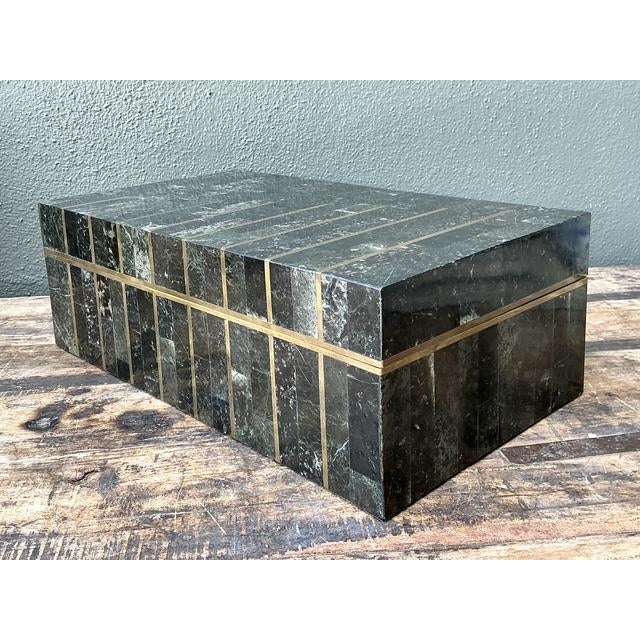 Late 20th Century Vintage Tessellated Brass and Stone Box For Sale - Image 5 of 12