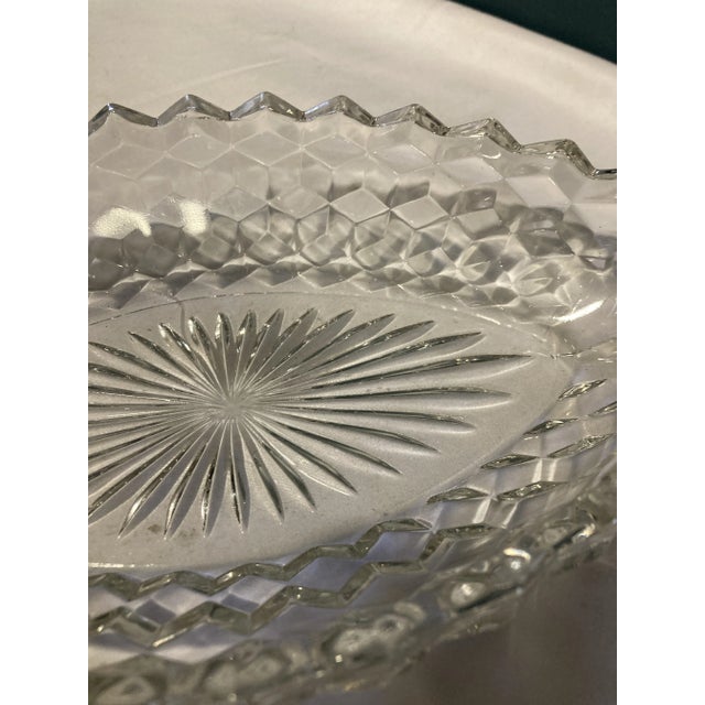 Vintage Fostoria "American" Diamond-Point Crystal Boat Dish With Scroll Handles For Sale In Oklahoma City - Image 6 of 7