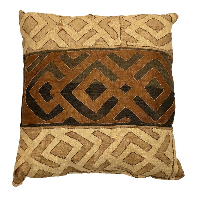 Throw Pillow Made from 19th Century Kuba Textile For Sale
