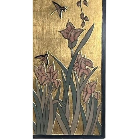 Vintage Chinese Chinoiserie Gilt Wood Wall Panels Panoramic Wisteria and Iris Floral Scene Set of Four For Sale - Image 13 of 18