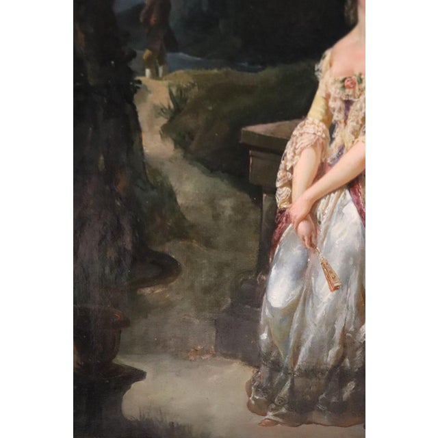 Romantic Scene, 1800s, Oil on Paper Mounted on Canvas, Framed For Sale - Image 4 of 14