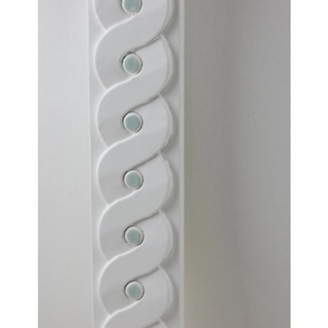 Early 21st Century Hand Carved White Wall Mirror With Light Green Polka Dots For Sale - Image 5 of 8