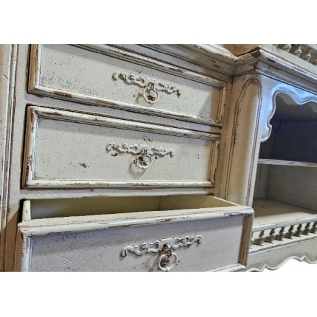 Habersham Grand European Style Distressed Cassic White Hutch, Attributed For Sale - Image 10 of 17