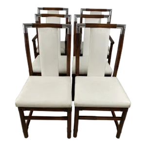 Vintage Rattan Dining Chairs With Chrome and Faux Ostrich,set of Six