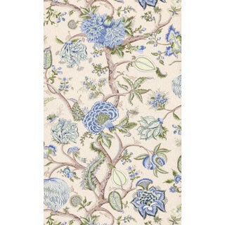 The House of Scalamandré Pondicherry Wallcovering, Blue Green on Cream Fern For Sale