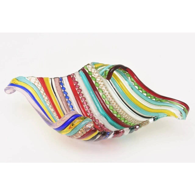 Vintage Murano Galliano Ferro Fused Cane Latticino Multicolored Glass Bowl For Sale - Image 9 of 10