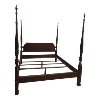1980s Ethan Allen 4 Poster Rice Carved King Size Bed For Sale